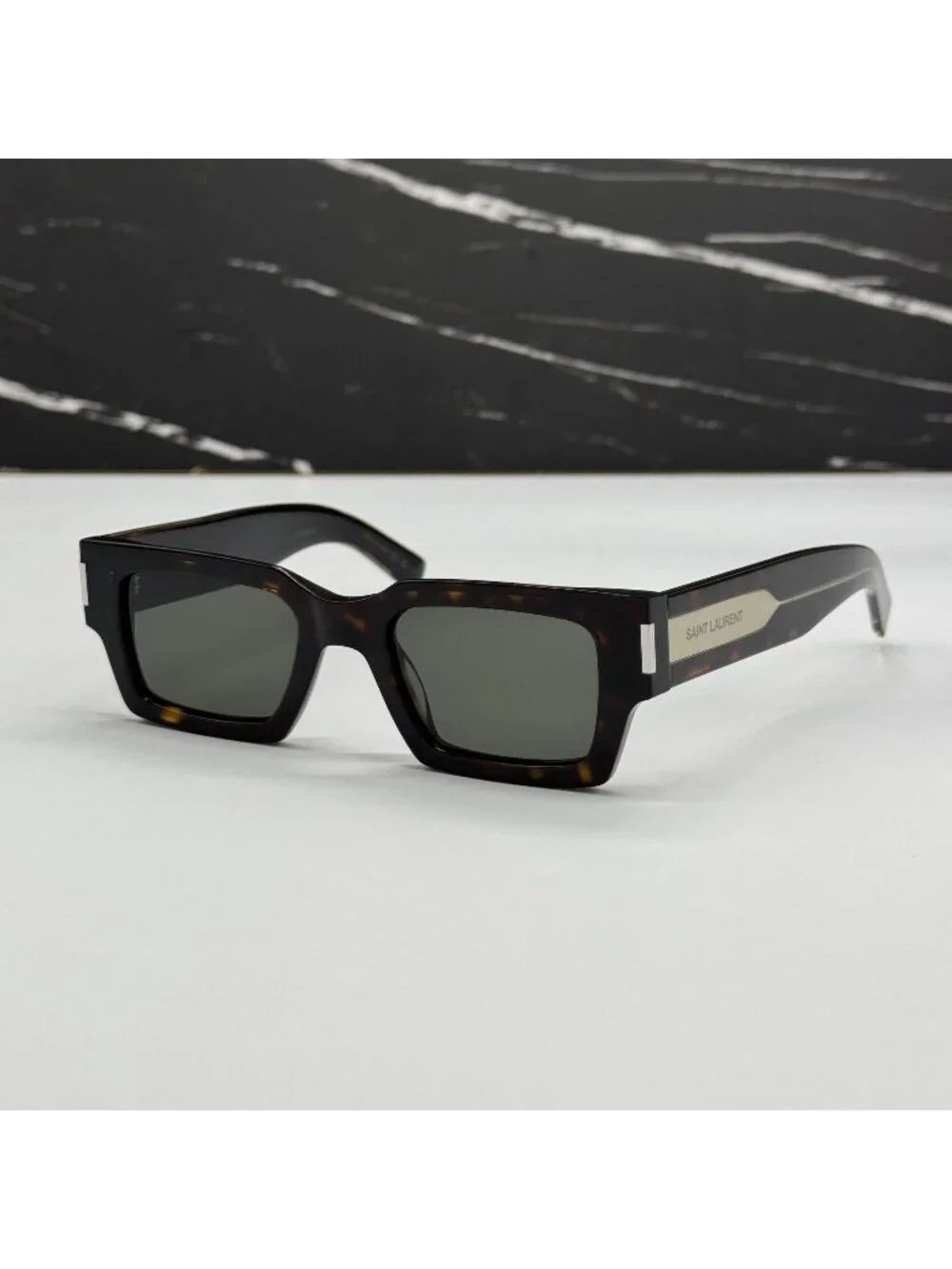 NWT Saint Laurent SL572 002 Dark Havana Square Unisex Sunglasses